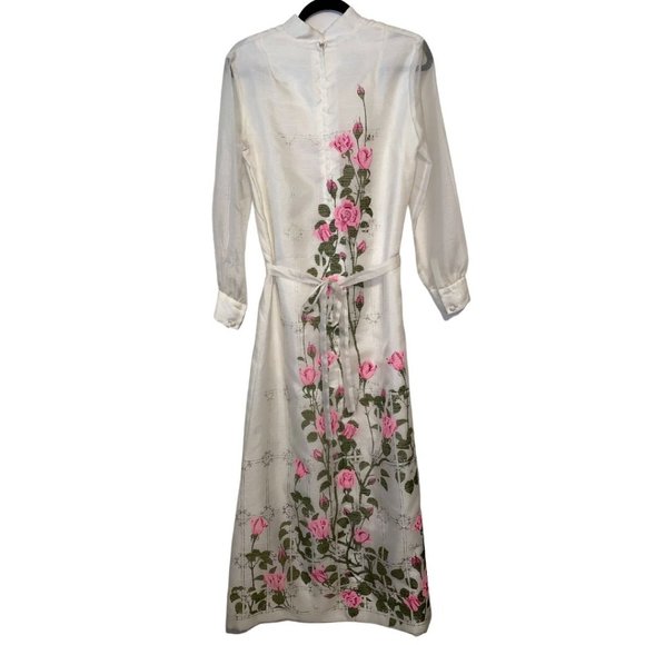 Vintage Alfred Shaheen Maxi Dress with Sheer Sleeve and Roses - Picture 7 of 7